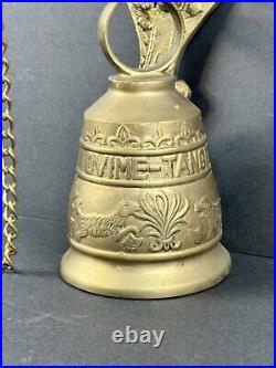 Antique BRASS / BRONZE MONASTERY Wall Mount Ornate BELL LATIN INSCRIPTION ANGELS