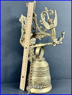 Antique BRASS / BRONZE MONASTERY Wall Mount Ornate BELL LATIN INSCRIPTION ANGELS