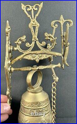 Antique BRASS / BRONZE MONASTERY Wall Mount Ornate BELL LATIN INSCRIPTION ANGELS