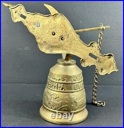 Antique BRASS / BRONZE MONASTERY Wall Mount Ornate BELL LATIN INSCRIPTION ANGELS