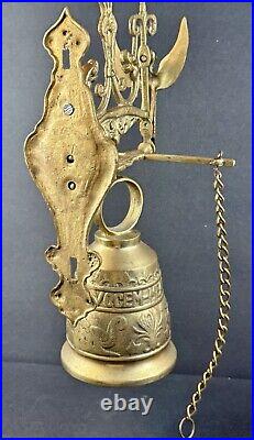 Antique BRASS / BRONZE MONASTERY Wall Mount Ornate BELL LATIN INSCRIPTION ANGELS