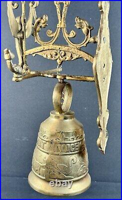 Antique BRASS / BRONZE MONASTERY Wall Mount Ornate BELL LATIN INSCRIPTION ANGELS