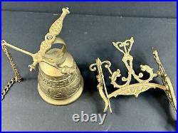 Antique BRASS / BRONZE MONASTERY Wall Mount Ornate BELL LATIN INSCRIPTION ANGELS