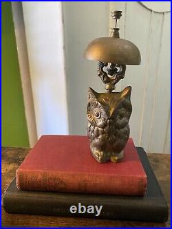 Antique BRASS OWL BELL Hotel Check-In General Store Counter Post Office Bell