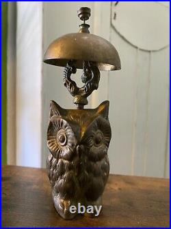 Antique BRASS OWL BELL Hotel Check-In General Store Counter Post Office Bell