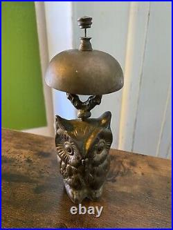 Antique BRASS OWL BELL Hotel Check-In General Store Counter Post Office Bell