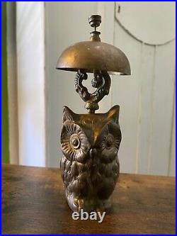 Antique BRASS OWL BELL Hotel Check-In General Store Counter Post Office Bell