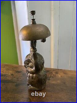 Antique BRASS OWL BELL Hotel Check-In General Store Counter Post Office Bell