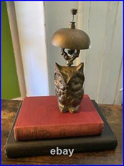 Antique BRASS OWL BELL Hotel Check-In General Store Counter Post Office Bell