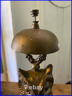 Antique BRASS OWL BELL Hotel Check-In General Store Counter Post Office Bell