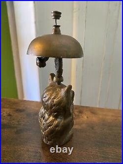 Antique BRASS OWL BELL Hotel Check-In General Store Counter Post Office Bell