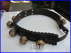 Antique Beautiful For Ceremonies Horse Leather Collar Ornate With 12 Brass Bell