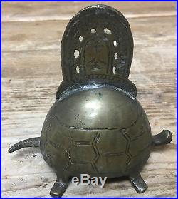 Antique Bell Animal Turtle RARE Figural Asian Etched Vintage Brass Super Cute