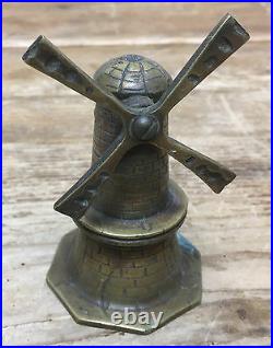 Antique Bell Heavy Brass Windmill Moving Blades Mechanical Spins Dutch Holland