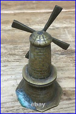 Antique Bell Heavy Brass Windmill Moving Blades Mechanical Spins Dutch Holland