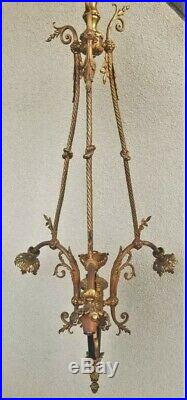 Antique Belle Epoche French Dore Bronze & Enamel Empire Chandelier For Refurbish