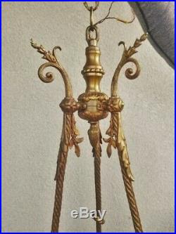 Antique Belle Epoche French Dore Bronze & Enamel Empire Chandelier For Refurbish