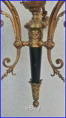 Antique Belle Epoche French Dore Bronze & Enamel Empire Chandelier For Refurbish