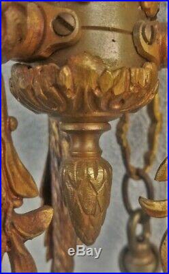 Antique Belle Epoche French Dore Bronze & Enamel Empire Chandelier For Refurbish