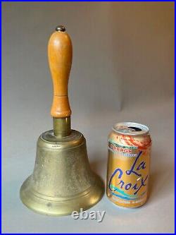 Antique Brass 1920's English School Master's Bell Signed Fiddian Maple Handle