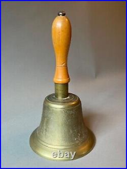 Antique Brass 1920's English School Master's Bell Signed Fiddian Maple Handle