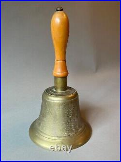 Antique Brass 1920's English School Master's Bell Signed Fiddian Maple Handle