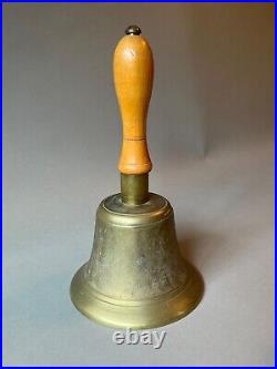 Antique Brass 1920's English School Master's Bell Signed Fiddian Maple Handle