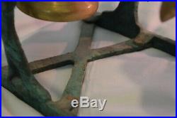 Antique Brass 6 Bell Hand Crank Rotating Wheel Angel Door Chime Dinner Call Vtg