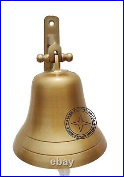 Antique Brass 9 Inch Large Ship's Wall & Hanging Bell Brass Bracket & Lanyard DD