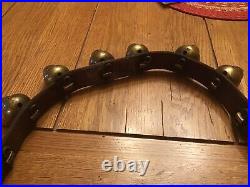 Antique Brass Acorn Sleigh Bells On A Leather Strap. 18