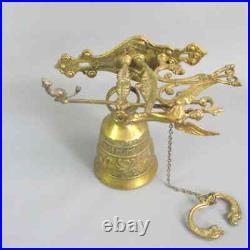 Antique Brass Aesthetic Movement Hanging Wall Bell W Wildlife Detailing 1900s