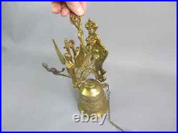 Antique Brass Aesthetic Movement Hanging Wall Bell W Wildlife Detailing 1900s