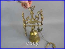 Antique Brass Aesthetic Movement Hanging Wall Bell W Wildlife Detailing 1900s