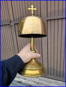Antique Brass Altar gong bell with cross religious