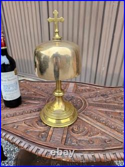 Antique Brass Altar gong bell with cross religious