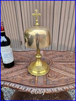 Antique Brass Altar gong bell with cross religious