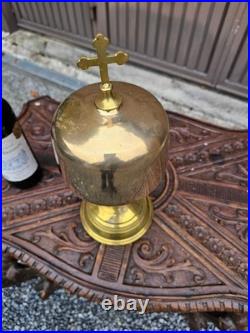 Antique Brass Altar gong bell with cross religious