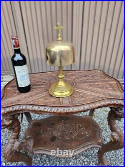 Antique Brass Altar gong bell with cross religious