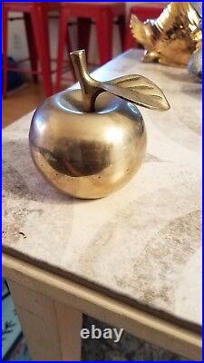 Antique Brass Bell Apple 1920s solid brass, heavy. 2 3/4x 3in wide(ring bell)