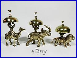 Antique Brass Bell Camel Elephant Lion Hotel Desk Service Bell