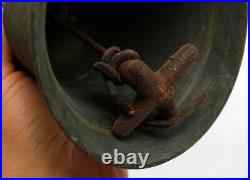 Antique Brass Bell Primitive Farm Cow Hanging Chain Green Patina Vintage