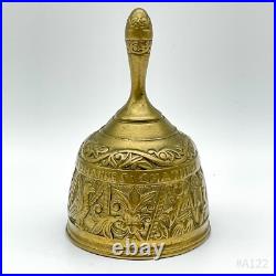 Antique Brass Bell Table Bell with Evangelist Embossed Decor 8x12.5cm