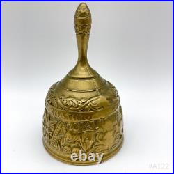 Antique Brass Bell Table Bell with Evangelist Embossed Decor 8x12.5cm