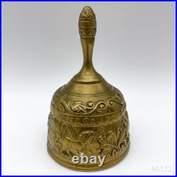 Antique Brass Bell Table Bell with Evangelist Embossed Decor 8x12.5cm