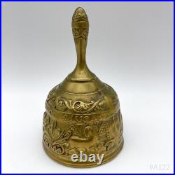 Antique Brass Bell Table Bell with Evangelist Embossed Decor 8x12.5cm