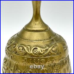 Antique Brass Bell Table Bell with Evangelist Embossed Decor 8x12.5cm