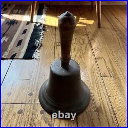 Antique Brass Bell With Wood Handle Heavy Over 5 Pds