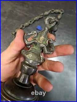 Antique Brass / Bronze Prayer Bell With Chain Elephant God Hindu Ganesha Ganesh