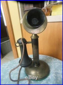 Antique Brass Candlestick Phone Western Electric Property Of American Bell