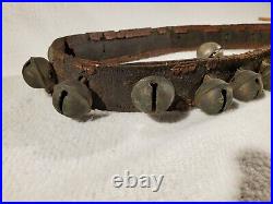 Antique Brass Christmas Jingle Sleigh Bells Leather Strap 20 1 Bells + Bonus